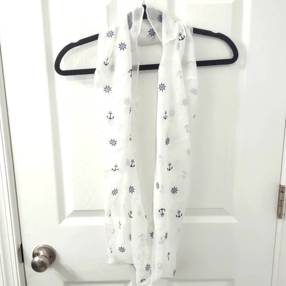 NWOT Nautical Navy Anchors Sheer White Infinity Scarf - Picture 3 of 7